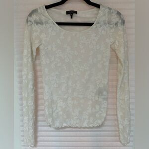 Rag & Bone XS Lucie Long Sleeve Sheer Top white Floral Appliqué